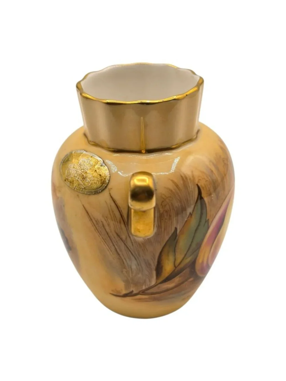 Aynsley Orchard Gold Bone China Hand-Painted Mini Vase Gold Handles Fruit Design